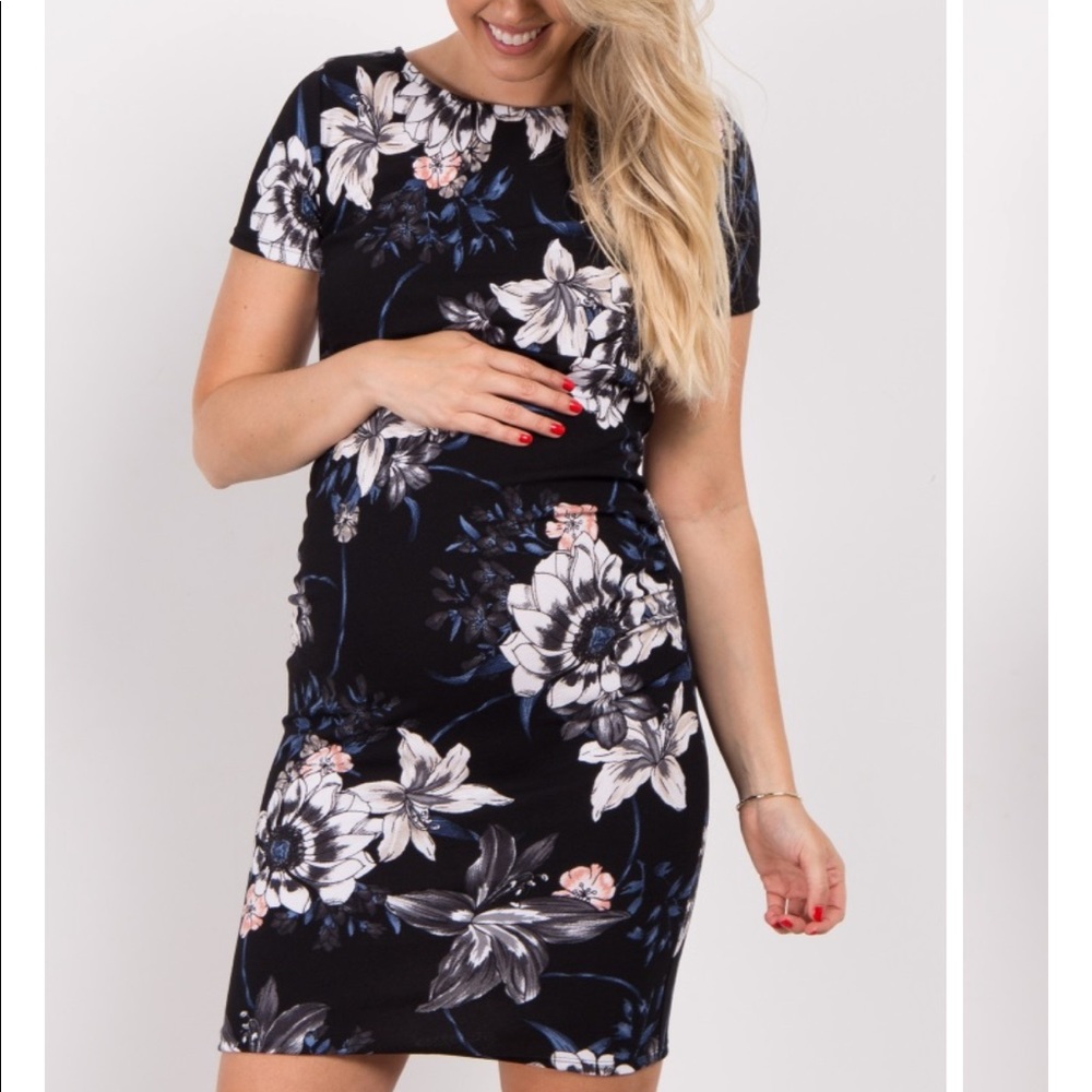 Pinkblush Navy Floral Print Fitted Maternity Dress